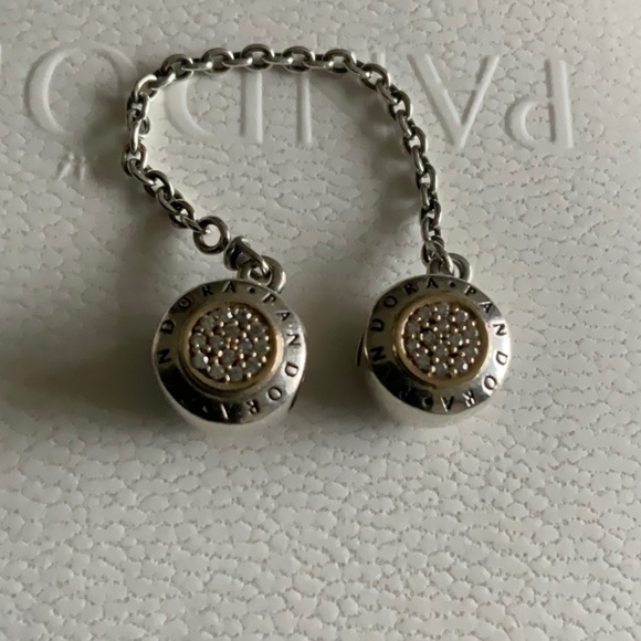 Pandora logo two tone 14k gold and silver safety chain - Picture 2 of 4